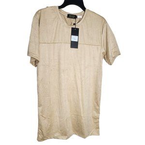 Gold Leaf Small Crew Neck Designer Shirt - Men's Soft Suede Feel Shirt in Bone